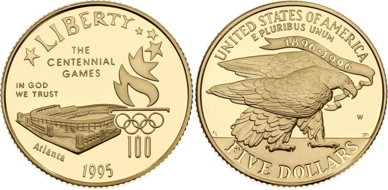 United States 5 Dollars 1995 W. KM# 261, N# 92690; Gold (.900) 8.36 g., Proof; X...