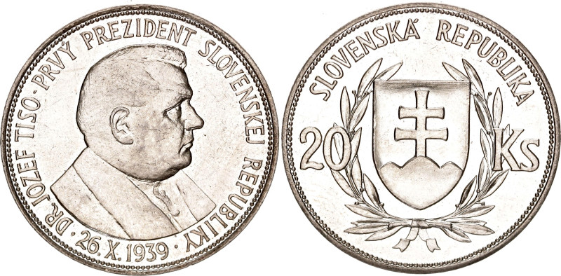 Slovakia 20 Korun 1939. KM# 3, N# 14335; Silver 15.16 g.; The first president of...
