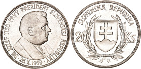 Slovakia 20 Korun 1939. KM# 3, N# 14335; Silver 15.16 g.; The first president of Slovak Republic; XF+