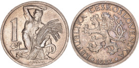 Czechoslovakia 1 Koruna 1922. KM# 4, Schön# 7, N# 1225; Copper-nickel; AUNC