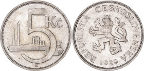 Czechoslovakia 5 Korun 1929. KM# 11, Schön# 9, N# 1227; Silver 7 g.; AUNC