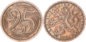 Czechoslovakia 25 Haleru 1933. KM# 16, Schön# 5, N# 6880; Copper-nickel; UNC