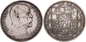 Czechoslovakia 20 Korun 1937. KM# 18, Schön# 18, N# 12630; Silver 12.07 g.; Death of President Masaryk; XF