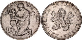 Czechoslovakia 10 Korun 1955. KM# 42, Schön# 47, N# 12623; Silver; 10th Anniversary - Liberation from Germany; XF with toning