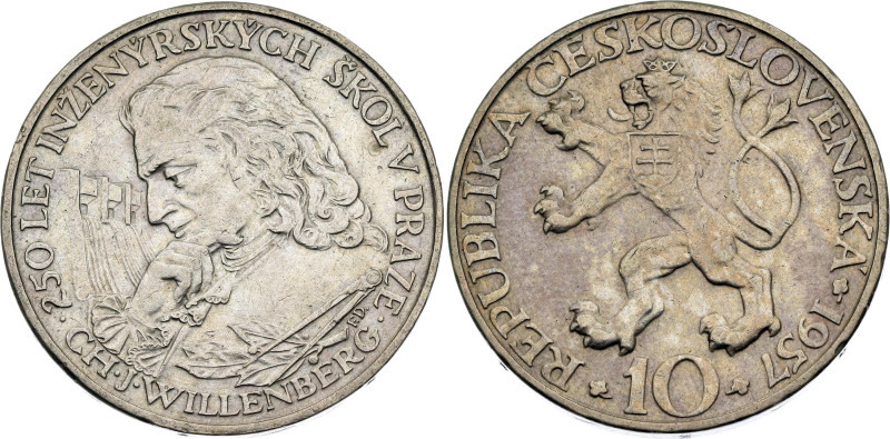 Czechoslovakia 10 Korun 1957. KM# 47, N# 18362; Silver; 250th Anniversary - Tech...