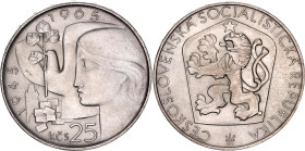 Czechoslovakia 25 Korun 1965. KM# 59, N# 12632; Sillver 16.10 g.; 20th Anniversary - Czechoslovakian Liberation; UNC with mint luster