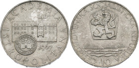 Czechoslovakia 10 Korun 1967. KM# 62, N# 12627; Silver; 500th Anniversary - Bratislava University; Mintage 45000 pcs.; UNC with luster and few hairlin...