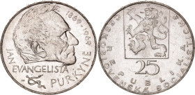 Czechoslovakia 25 Korun 1969. KM# 66, N# 39931; Silver 15.91 g.; 100th Anniversary of Death of J. E. Purkyne; UNC