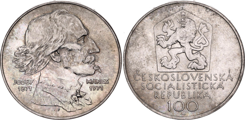 Czechoslovakia 100 Korun 1971. KM# 73, N# 20211; Silver 15.05 g.; 100th Annivers...