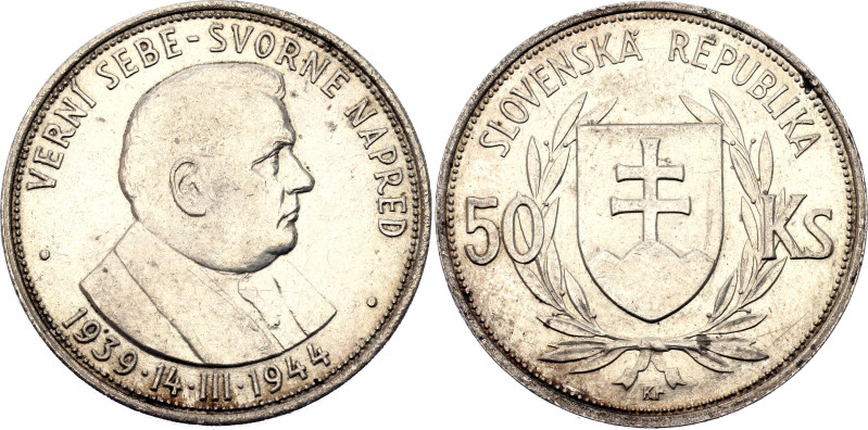 Slovakia 50 Korun 1944. KM# 10, Schön# 09, N# 6088; Silver 16.5 g.; Fifth Annive...