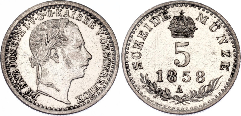 Austria 5 Kreuzer 1858 A. KM# 2197, N# 19930; Silver; Franz Joseph I; Vienna Min...