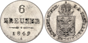 Austria 6 Kreuzer 1849 A. KM# 2200, Adamo# M9.1, N# 13821; Silver 1.87 g.; Franz Joseph I; XF/AUNC