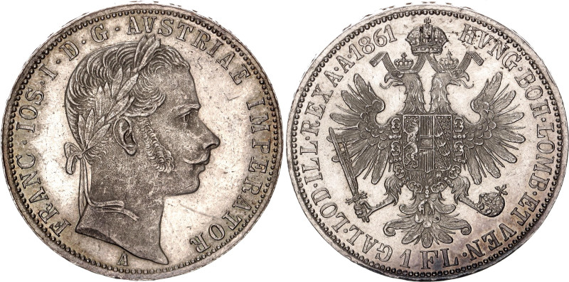 Austria 1 Florin 1861 A. KM# 2219, N# 7004; Silver 12.34 g.; Franz Joseph I; Vie...