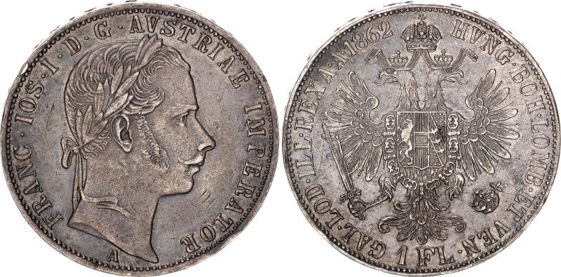 Austria 1 Florin 1862 A. KM# 2219, N# 7004; Silver 12.34 g.; Franz Joseph I; Vie...