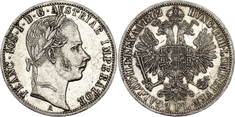 Austria 1 Florin 1862 A. KM# 2219, N# 7004; Silver 12.32 g.; Franz Joseph I; Vie...