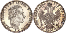 Austria 1 Vereinsthaler 1864 A. KM# 2244, N# 27536; Silver, Prooflike; Franz Joseph I; Vienna Mint; UNC with minor hairlines & amazing toning