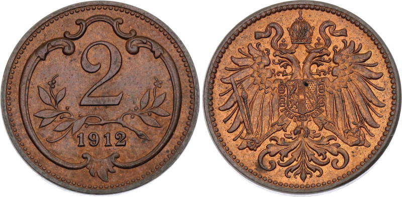 Austria 2 Heller 1912. KM# 2801, N# 2082; Bronze; Franz Joseph I; UNC with luste...