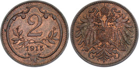 Austria 2 Heller 1915. KM# 2801, N# 2082; Bronze; Franz Joseph I; UNC with luster remains