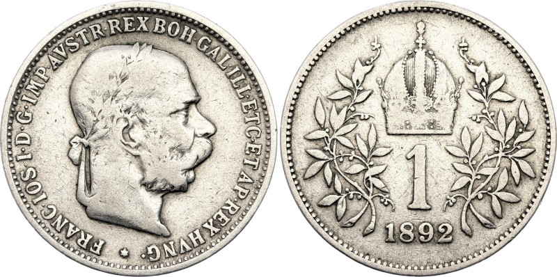 Austria 1 Corona 1892. KM# 2804, N# 5744; Silver 4.84 g.; Franz Joseph I; Mintag...