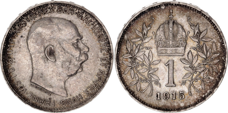 Austria 1 Corona 1915. KM# 2820, N# 7003; Silver 4.96 g.; Franz Joseph I; AUNC w...