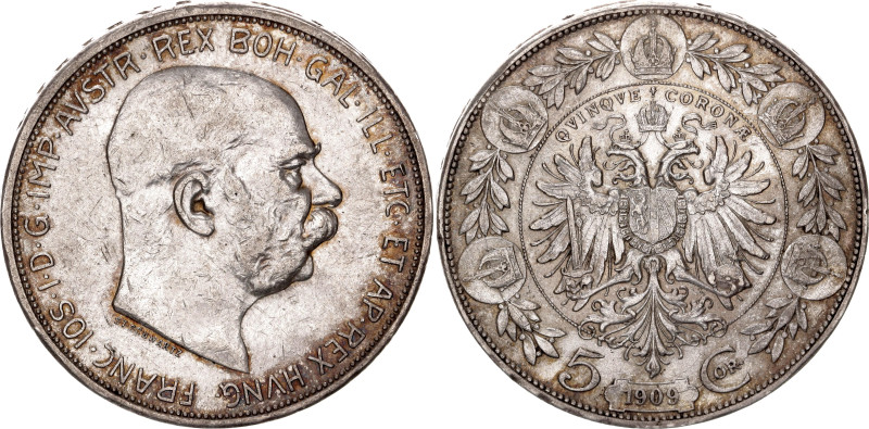 Austria 5 Corona 1909. KM# 2813, N# 12315; Silver 24 g.; Franz Joseph I; AUNC