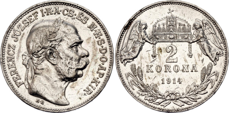 Hungary 2 Korona 1914 KB. KM# 493, N# 10991; Silver 9.91 g.; Franz Joseph I; Kre...