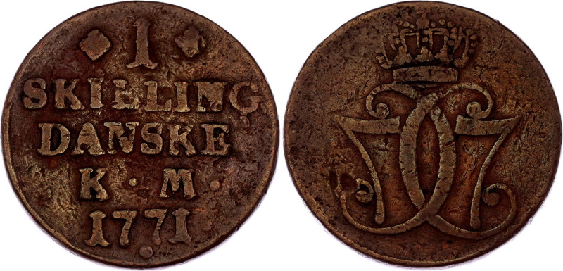 Denmark 1 Skilling 1771 KM. KM# 616.1, N# 958; Copper; Christian VII; VF