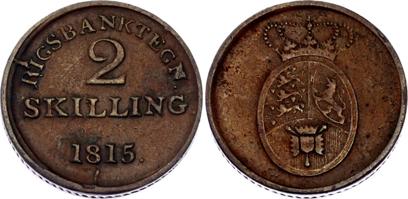 Denmark 2 Skilling 1815. KM# Tn4, N# 37054; Copper; Frederik VI; XF+