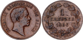 German States Baden 1 Kreuzer 1856. KM# 232, N# 22427; Copper; Frederick I; AUNC