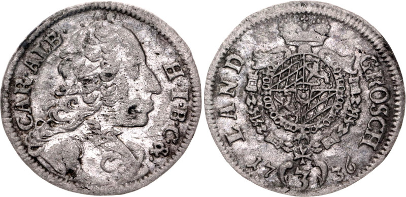 German States Bavaria 3 Kreuzer 1736. KM# 426, N# 31667; Silver 1.30 g.; Karl Al...