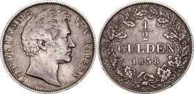 German States Bavaria 1/2 Gulden 1838. KM# 794, N# 21929; Silver 5.22 g.; Ludwig I; VF