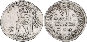 German States Brunswick-Wolfenbuttel 6 Mariengroschen 1707. KM# 683, N# 301998; Silver 3.18 g.; Anthony Ulrich (Anton Ulrich); VF