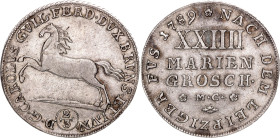 German States Brunswick-Wolfenbuttel 24 Mariengroschen / 2/3 Taler 1789 MC. KM# 1033, N# 27127; Silver 17 g.; Karl Wilhelm Ferdinand; XF, edge filing