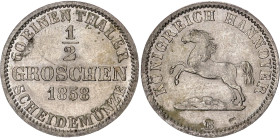 German States Hannover 1/2 Groschen 1858 B. KM# 235, AKS# 151, N# 36658; Silver 1.12 g.; George V; UNC