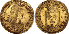 German States Nurnberg Rechenpfennig "Louis XIV" 1705 - 1743 (ND). N# 139529; Brass 2.02 g., 25.8 mm.; By Johann Conrad Höger, Nurnberg; Bust of Louis...
