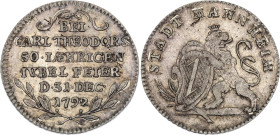 German States Palatinate 1 Ducat 1792. KM# Pn32, N# 176872; Silver 2.84 g.; Charles Theodore; Golden Jubilee; Silver pattern strike; AUNC