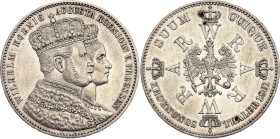 German States Prussia 1 Thaler 1861 A. KM# 488, AKS# 116, N# 16991; Silver 18.49 g.; Wilhelm I; Coronation of Wilhelm and Augusta; Berlin Mint; XF+