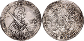 German States Saxony-Albertine 1/2 Thaler 1663 CR. KM# 473, N# 187832; Silver 14.42 g.; Obv: Half-length figure facing right, sword over right shoulde...