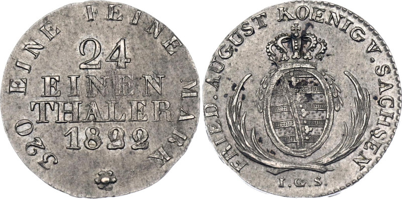 German States Saxony-Albertine 1/24 Thaler 1822 IGS. KM# 1082.1, N# 96524; Silve...