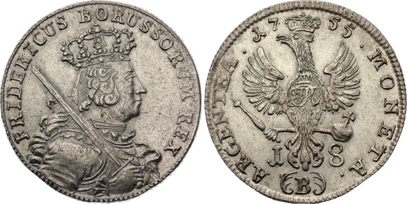 German States Silesia 18 Kreuzer 1755 B. KM# 969.2, N# 125197; Silver 5.54 g.; F...