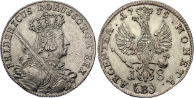 German States Silesia 18 Kreuzer 1755 B. KM# 969.2, N# 125197; Silver 5.54 g.; Friedrich II the Great; Breslau Mint (modern Wrocław, Poland); AUNC
