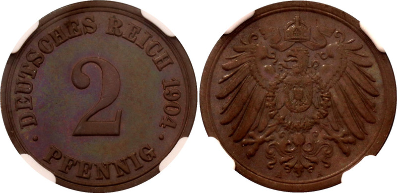 Germany - Empire 2 Pfennig 1904 A NGC MS63 BN. KM# 16, N# 2557; Copper; Wilhelm ...