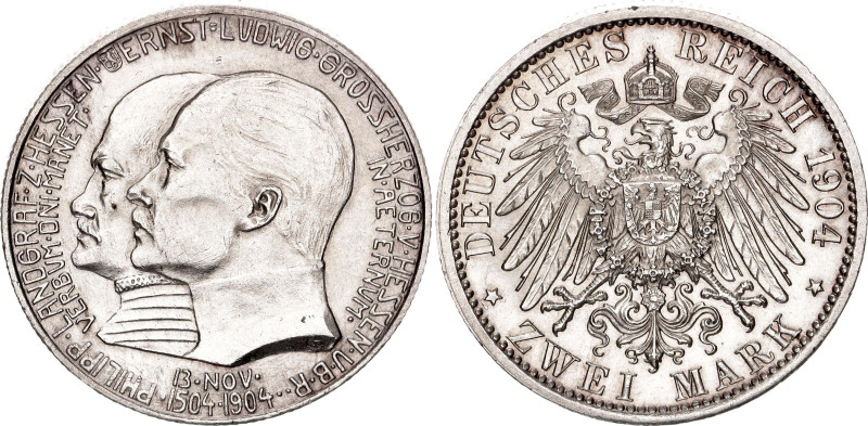 Germany - Empire Hesse-Darmstadt 2 Mark 1904. KM# 372, N# 20688; Silver 11.11 g....