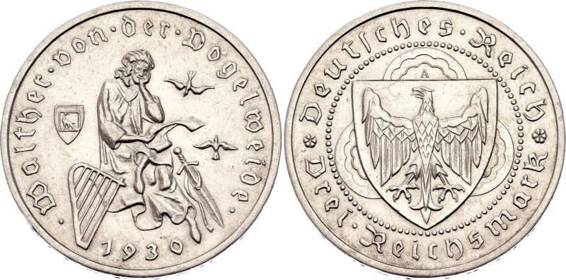 Germany - Weimar Republic 3 Reichsmark 1930 A. KM# 69, J. 344, N# 39007; Silver ...