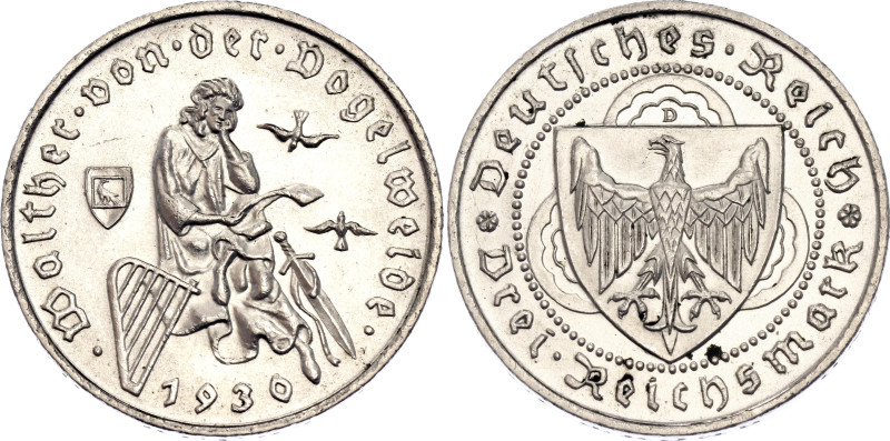 Germany - Weimar Republic 3 Reichsmark 1930 D. KM# 69, J. 344, N# 39007; Silver ...