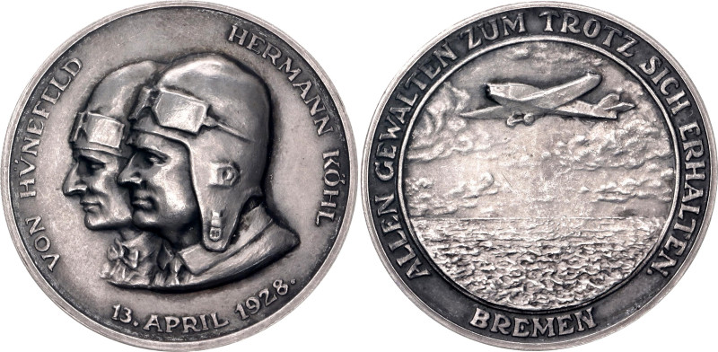 Germany - Weimar Republic Silver Medal "The Atlantic Flight of "Bremen"" 1928. K...