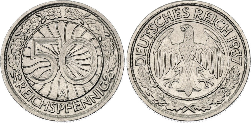 Germany - Third Reich 50 Reichspfennig 1937 A. KM# 49, N# 2546; Nickel; Berlin M...