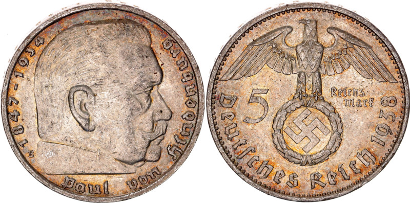 Germany - Third Reich 5 Reichsmark 1938 E. KM# 94, AKS# 28, J# 367, N# 5218; Sil...