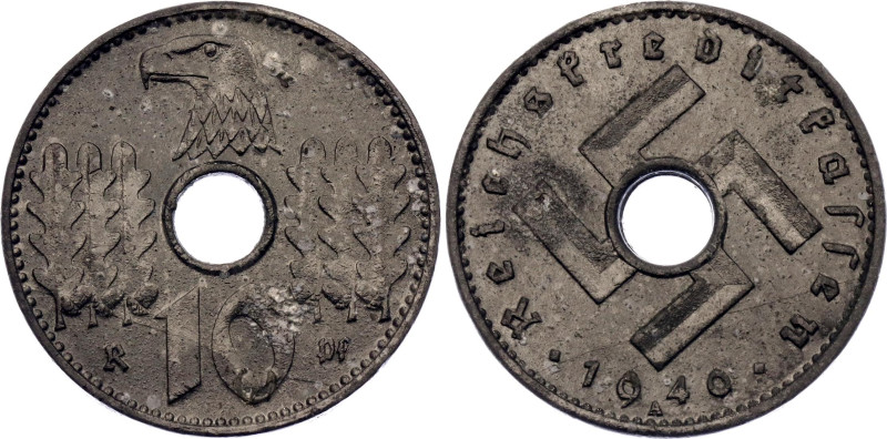 Germany - Third Reich 5 Reichspfennig 1940 A. KM# 98, AKS# 2, N# 6312; Zinc; Mil...