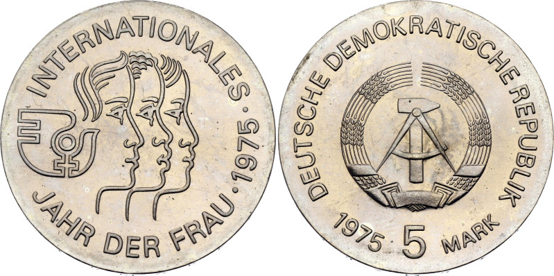Germany - DDR 5 Mark 1975 A. KM# 55, N# 25459; Nickel Brass; International Women...